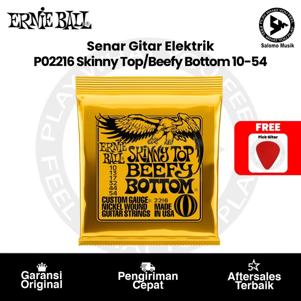 Senar Gitar Elektrik Ernie Ball P02216 Skinny Top/Beefy Bottom Slinky Nickel Wound 10-54 + Free Pick Gitar