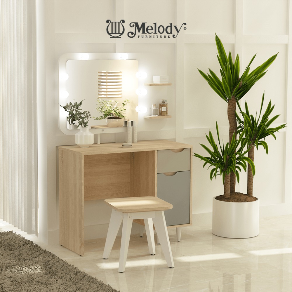 Meja Rias dengan Kursi Meja Makeup dengan Lampu Minimalis Florida MR Sol-Varcol