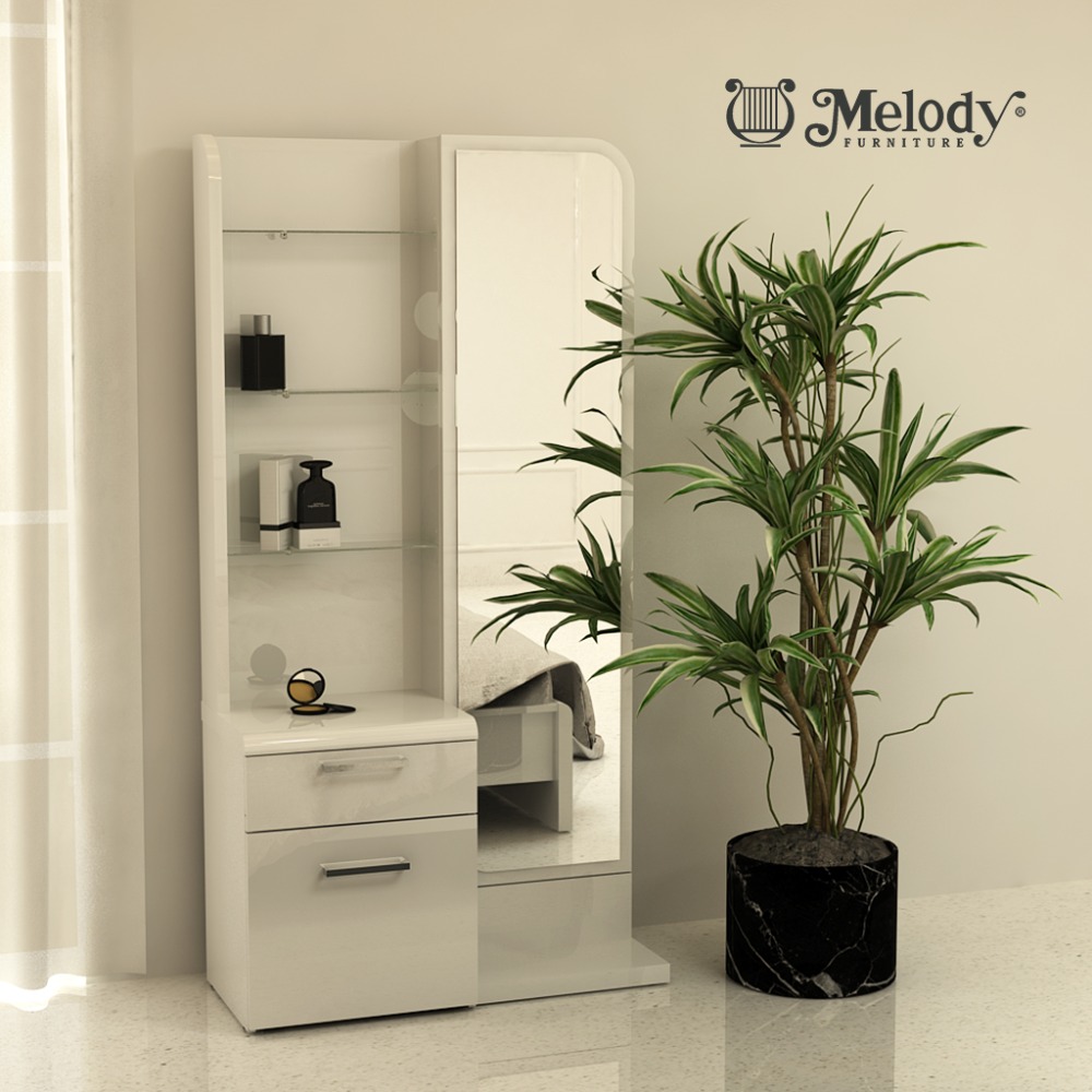 Meja Rias dengan Kursi Meja Makeup Full Cermin Modern Minimalis KA MR White