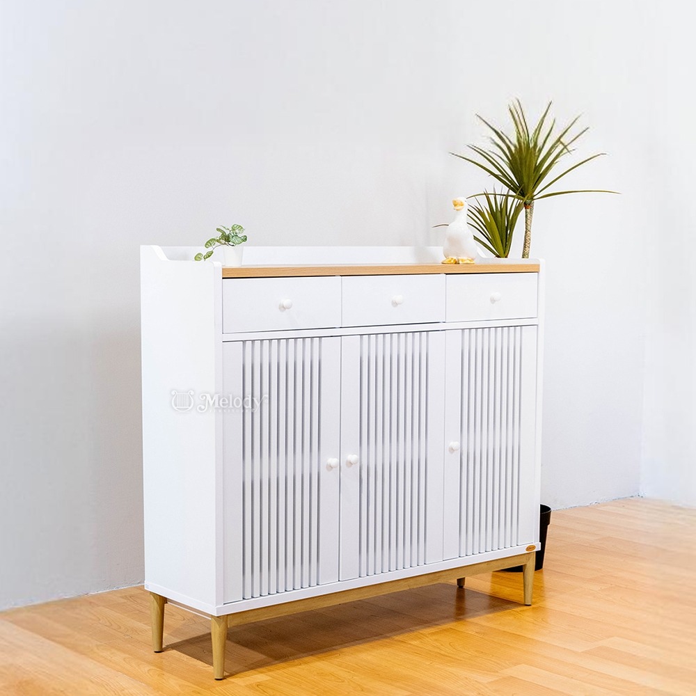 Melody Furniture - Laci Serbaguna Drawer Ashby Rak Sepatu 3D3DRW - WHITE - OAK