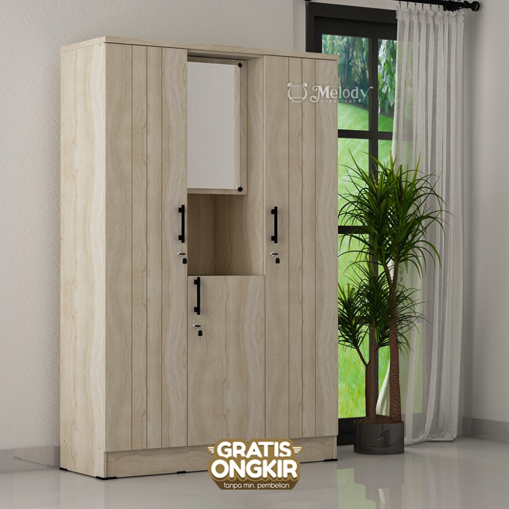 Melody Furniture - Lemari Pakaian Lemari Baju 3 Pintu dengan Cermin Bianca 310 KM Asianoaklight
