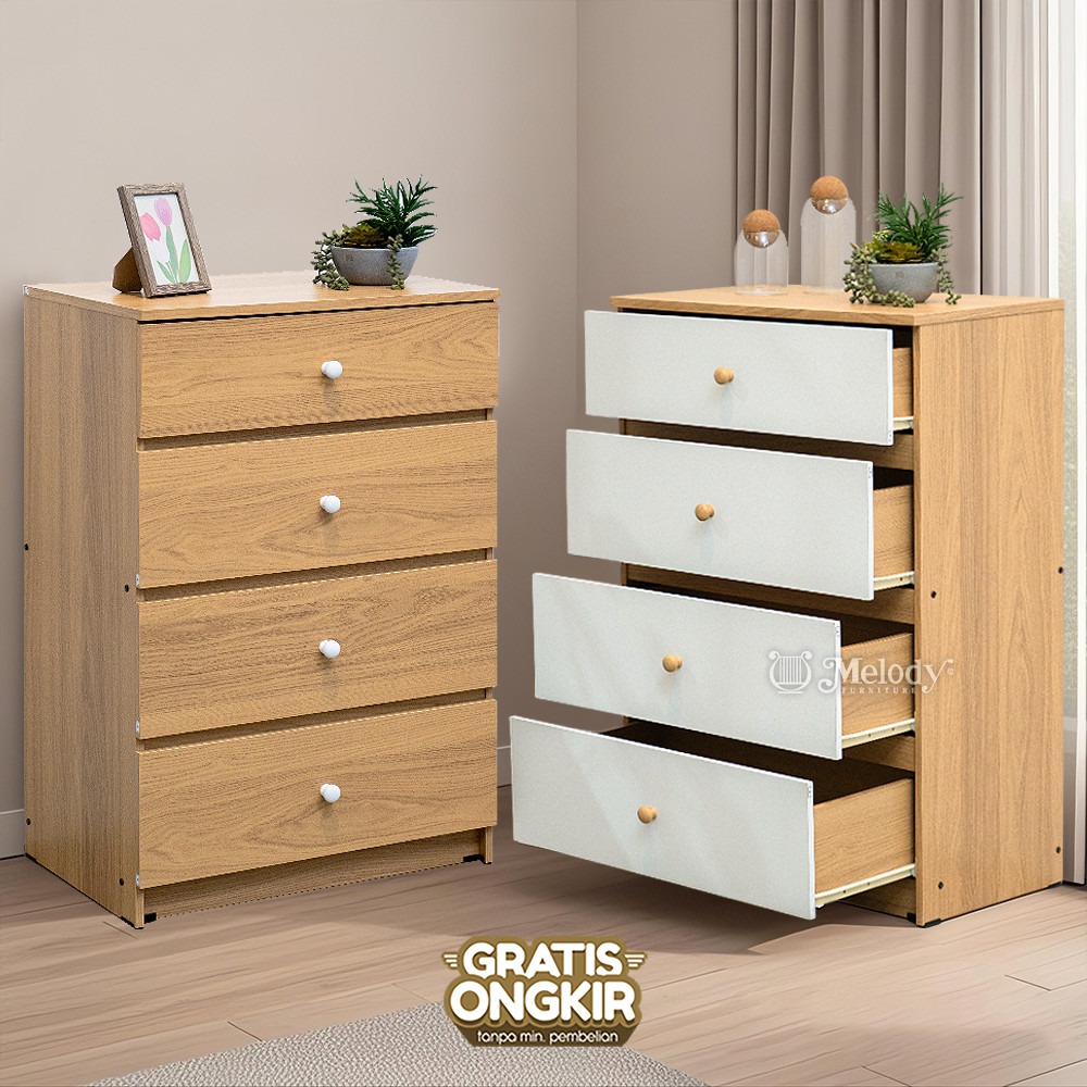 Melody Furniture - Lemari Laci / Lemari Baju Minimalis / Lemari Serbaguna / Lemari Susun Kayu - Yuki 4 Chest Drawer