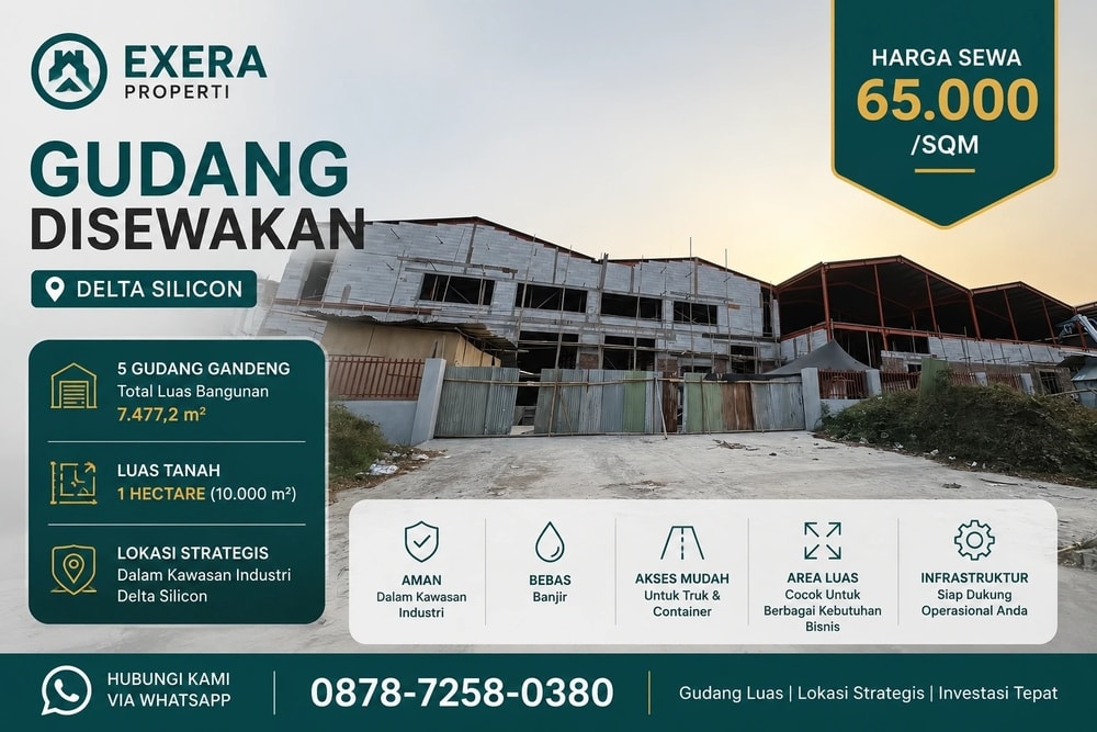 Gudang disewakan di Deltasilicon Lippo Cikarang tampak depan