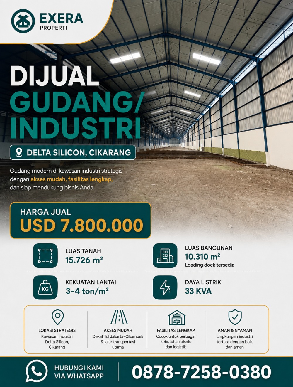 Dijual Gudang Industri di Delta Silicon — Siap Pakai Juli, Skala Besar untuk Operasional Industri