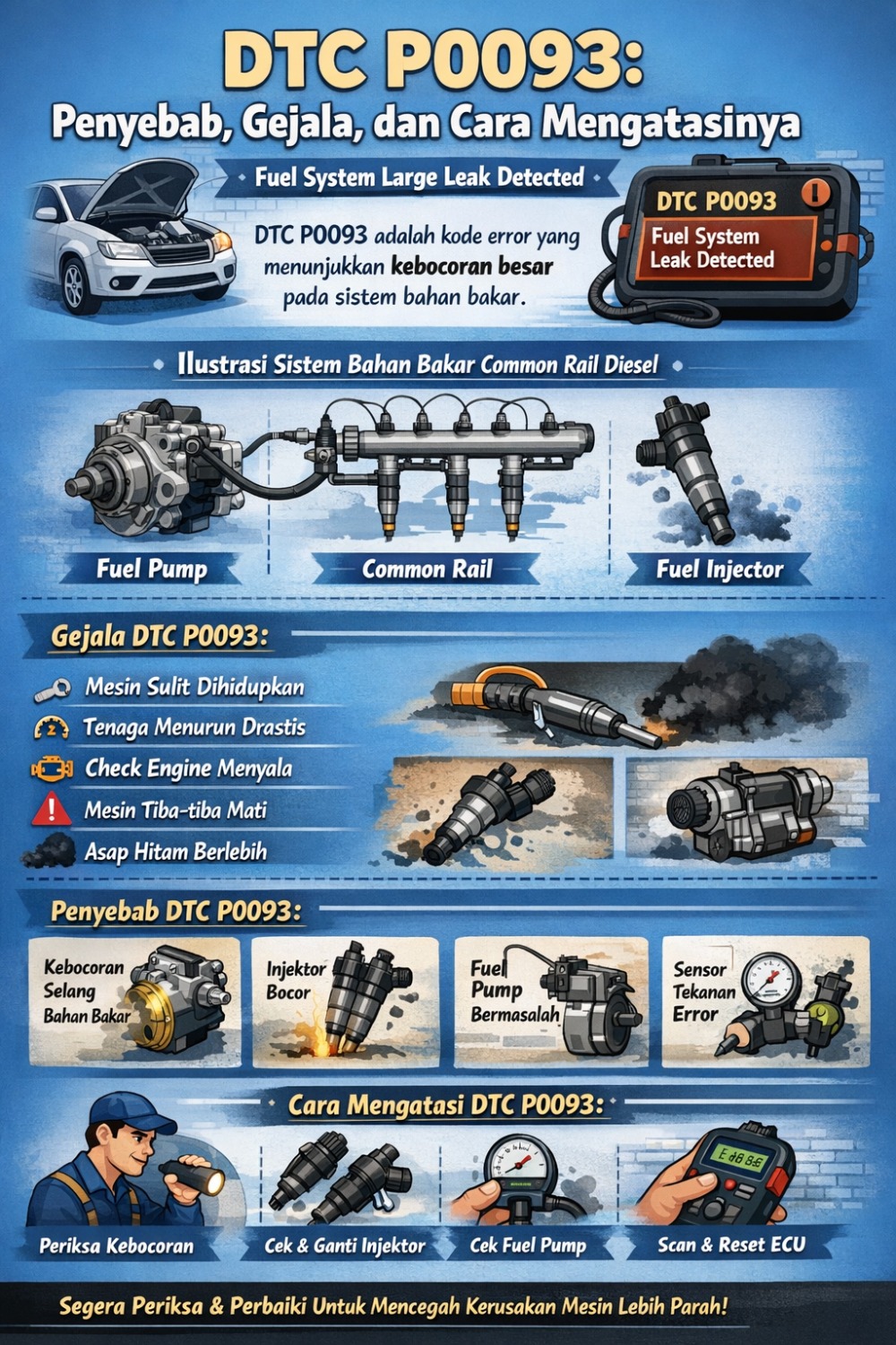 DTC P0093: Penyebab, Gejala, Cara Mengatasi, dan Biaya Perbaikan (Panduan Lengkap)