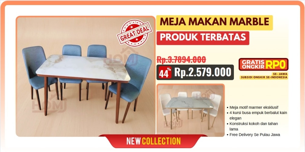 HOMJ “LUMERA” Dining Set – Marble Look Elegan & Mewah
