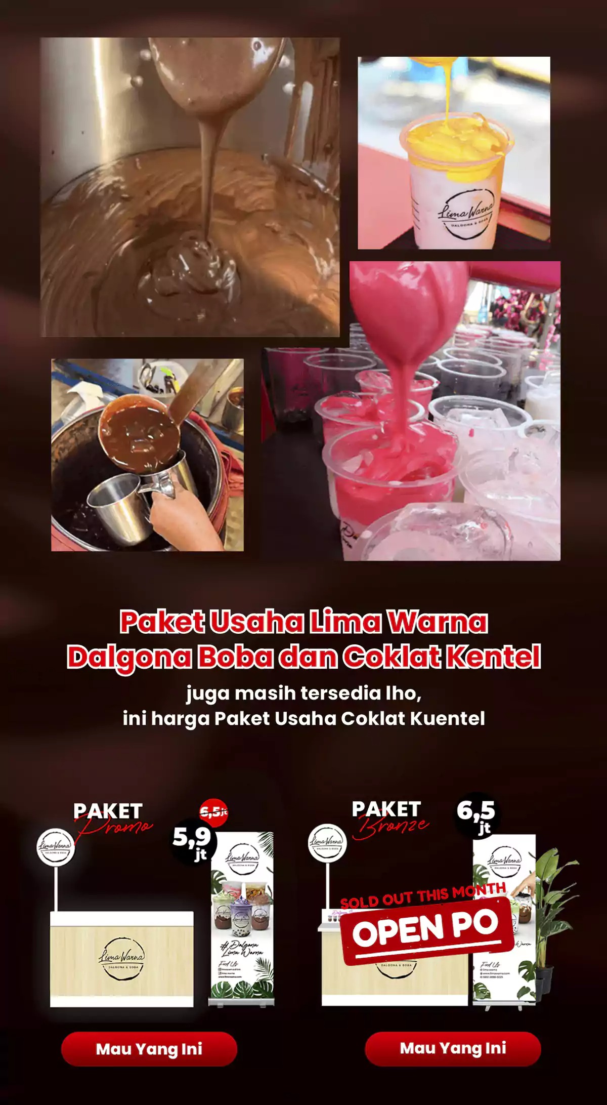 Paket usaha lima warna dalgona boba dan coklat kentel