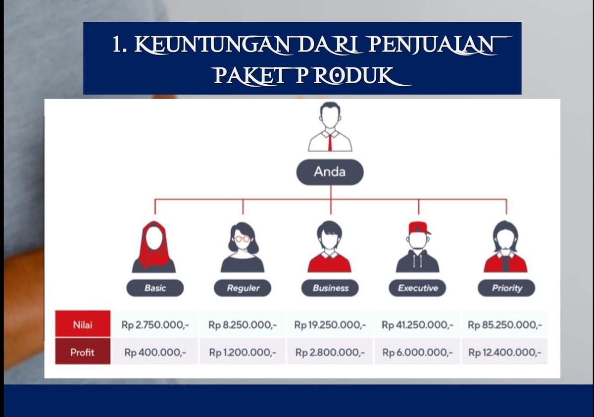 Jika ada orang yang melakukan pembelanjaan 1 Paket hasil promosinya Anda (Anda sebagai Reseller), Maka Anda akan mendapatkan Profit Penjualan sebesar Rp 400.000,- setiap paketnya.