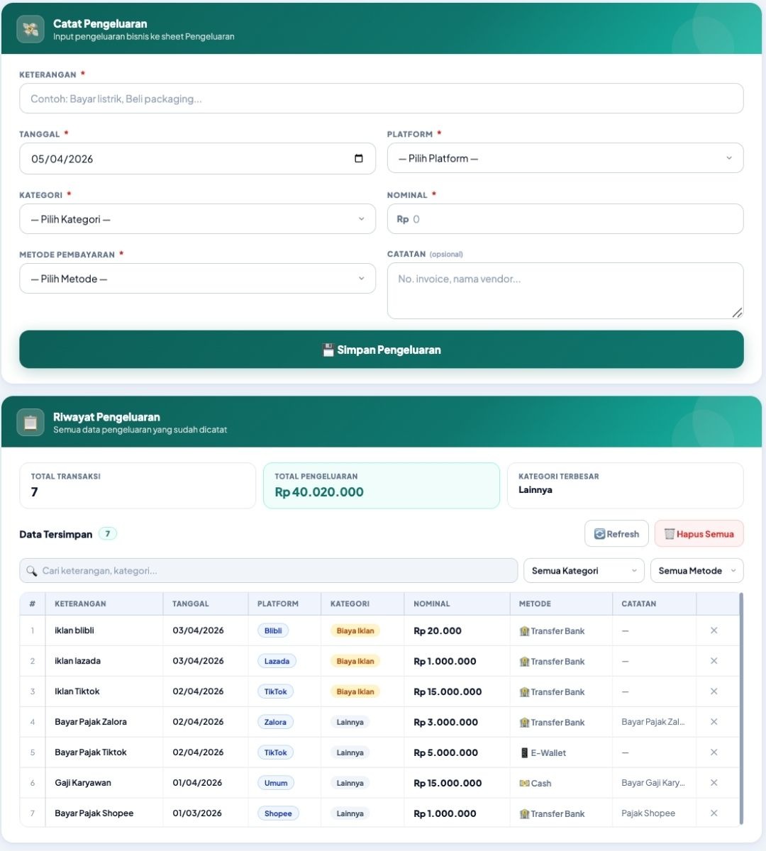 Catat pengeluaran multi kategori