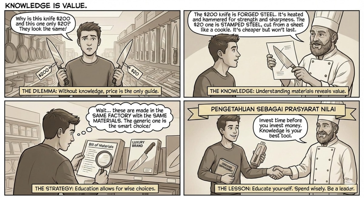 Ilustrasi Pengetahuan sebagai prasyarat nilai - Gemini