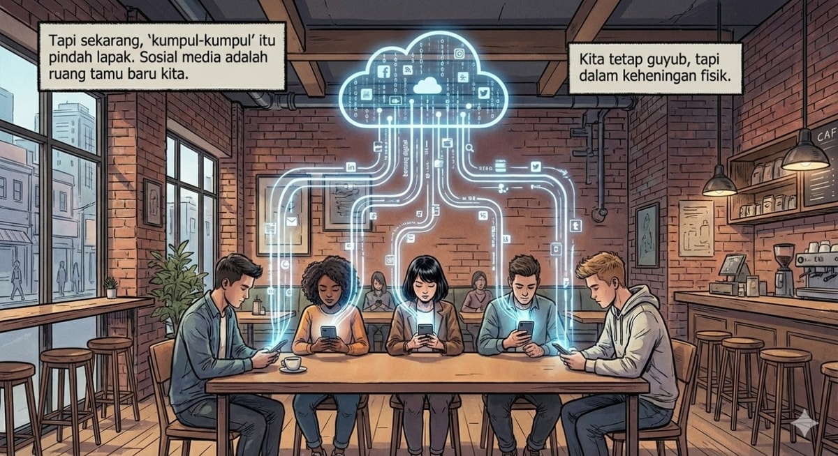 Ilustrasi sosial media dan kita - Gemini