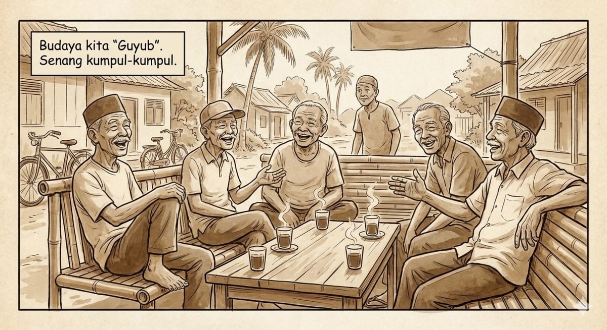 Ilustrasi kumpul-kumpul jaman dulu tanpa gadget