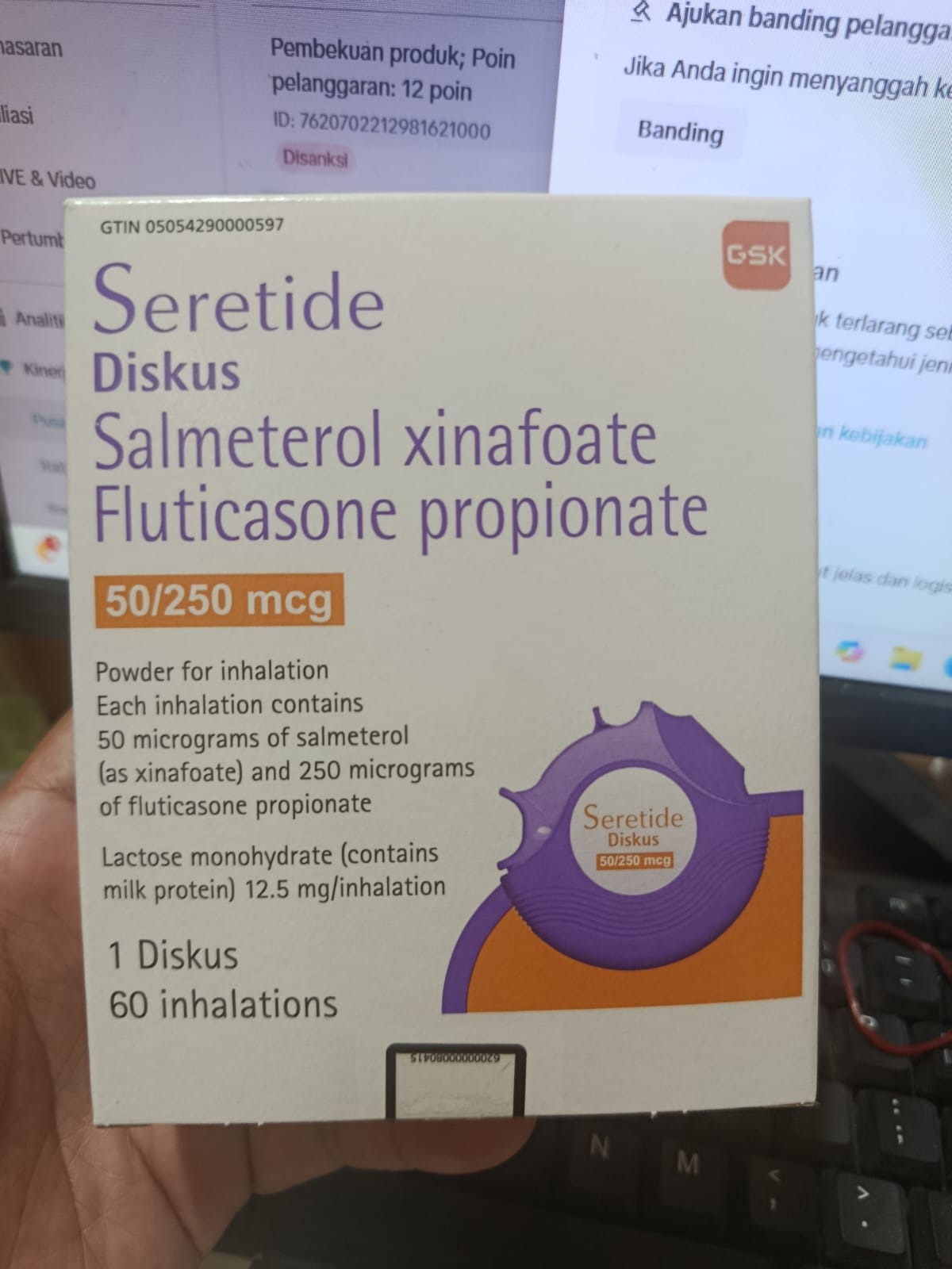 Seretide Diskus 50/250 mcg Inhaler Asma & PPOK Salmeterol Fluticasone ...