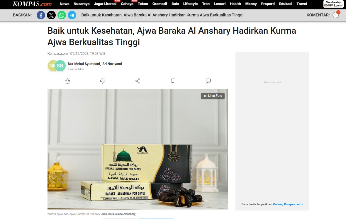 Baik untuk Kesehatan, Ajwa Baraka Al Anshary Hadirkan Kurma Ajwa Berkualitas Tinggi - Kompas.com