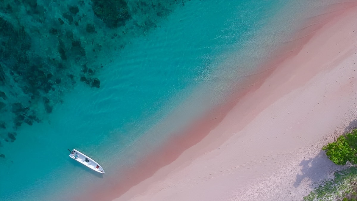 Pink Beach in Lombok, also known as Pantai Tangsi, is a unique beach famous for its pink-tinged sand