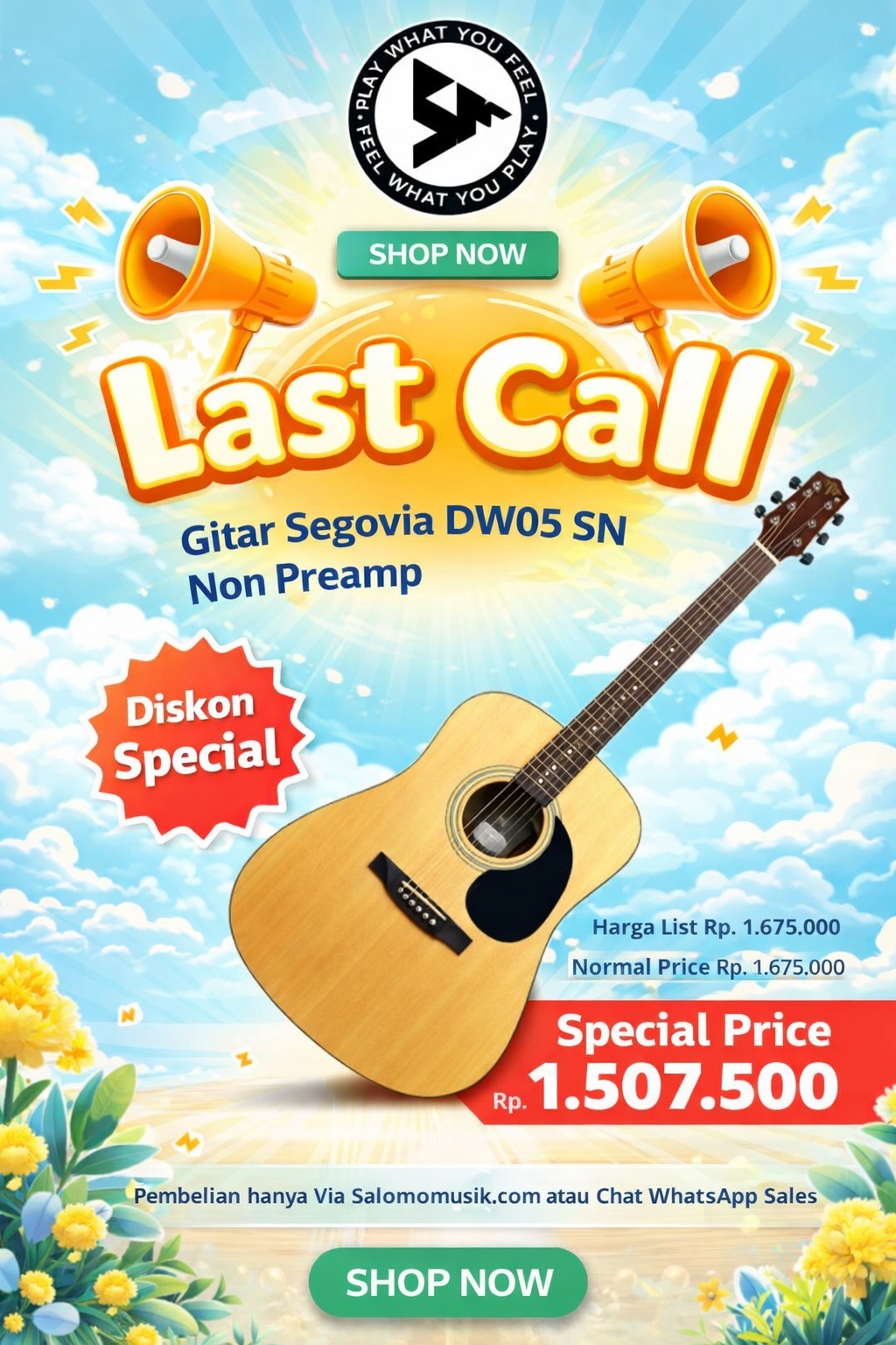 LAST CALL! Gitar Akustik Non Elektrik Segovia DW05 SN Non Preamp Harga Spesial!