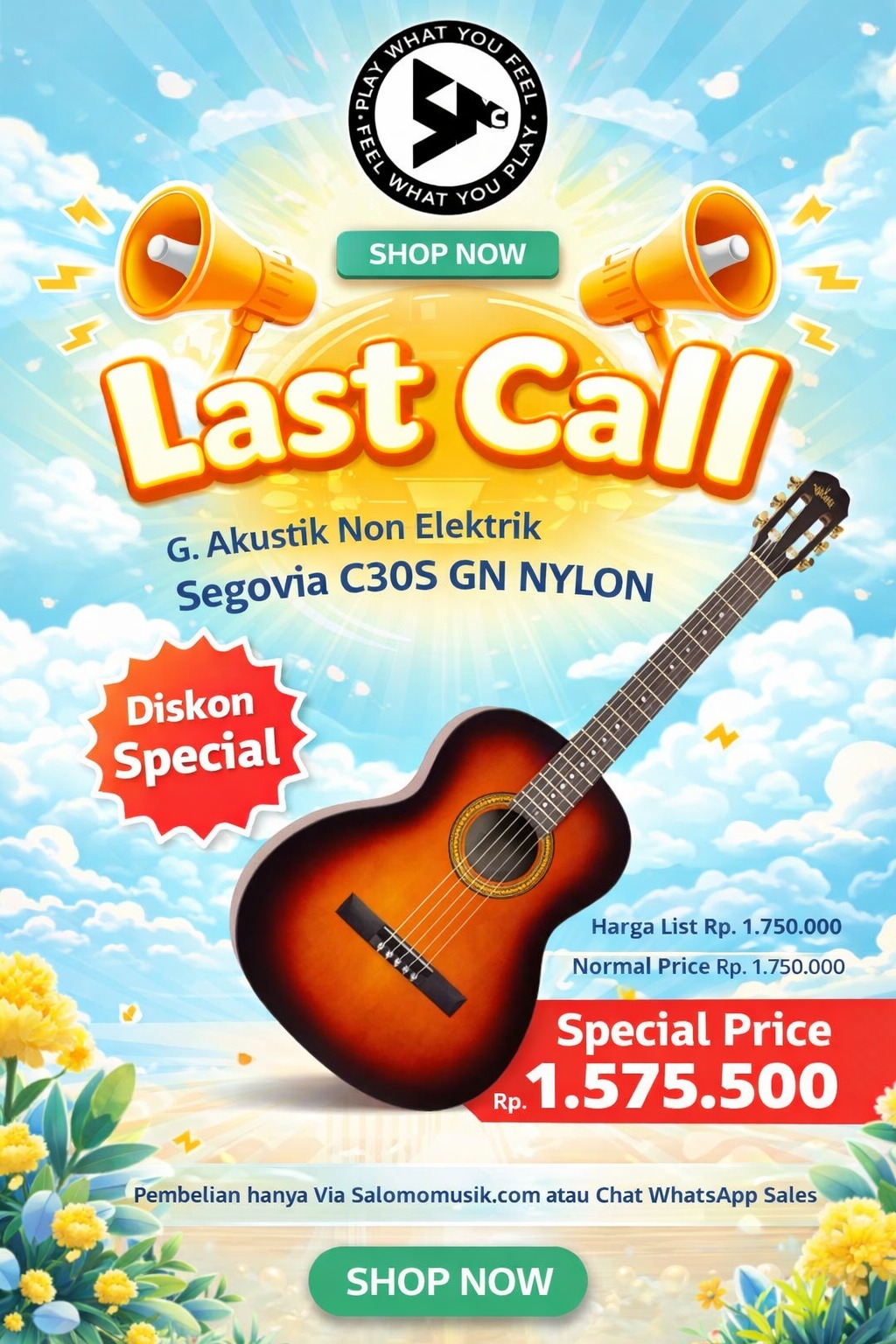 LAST CALL! Gitar Akustik Non Elektrik Segovia C30S GN Nylon Harga Spesial!