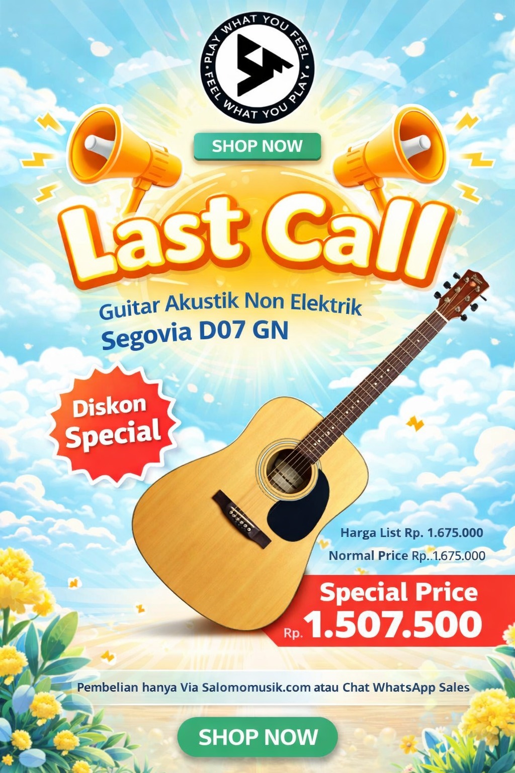 LAST CALL! Gitar Akustik Non Elektrik Segovia D07 GN Harga Spesial!