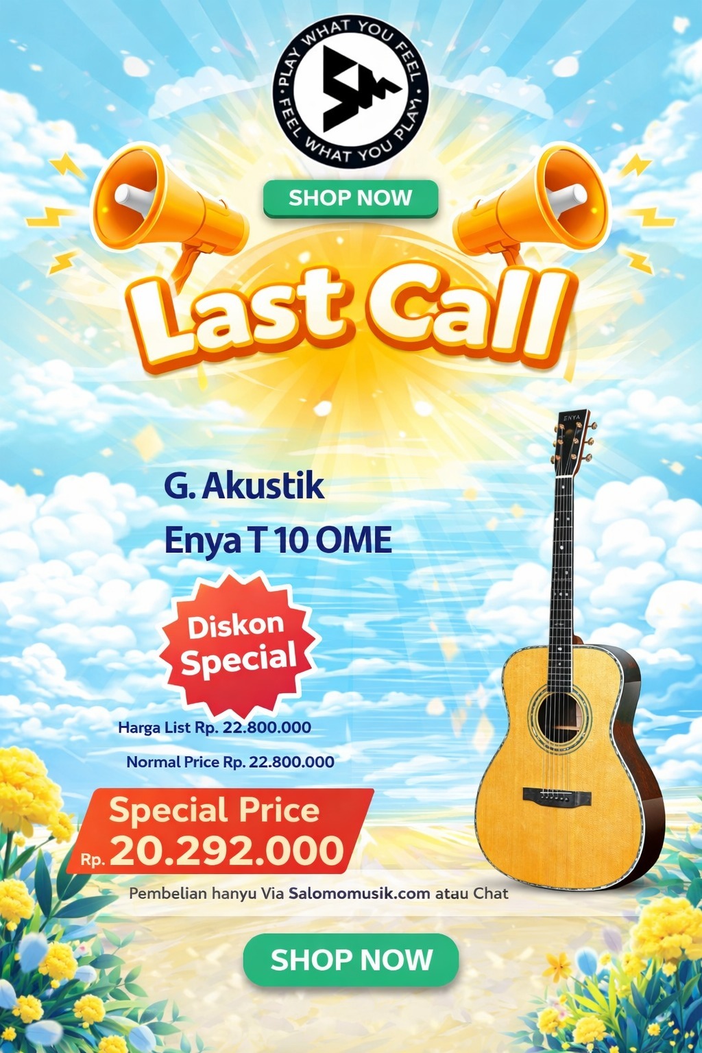 LAST CALL! Gitar Akustik Elektrik Enya T10OM Harga Spesial!