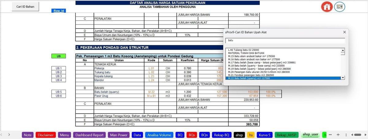 Worksheet AHSP Penyesuaian (AHSP User)