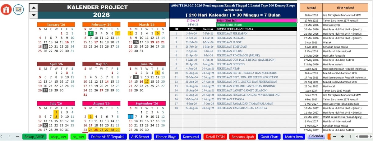 Workhsheet Kalender Proyek