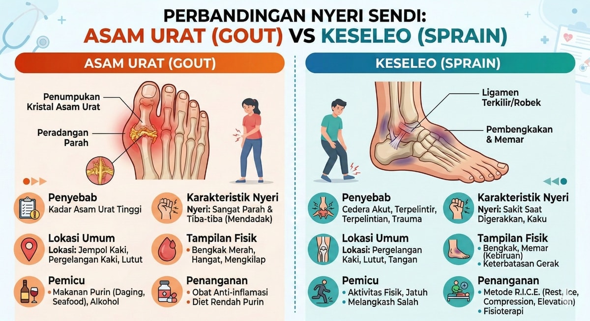 Perbedaan nyeri sendi akibat asam urat dan keseleo
