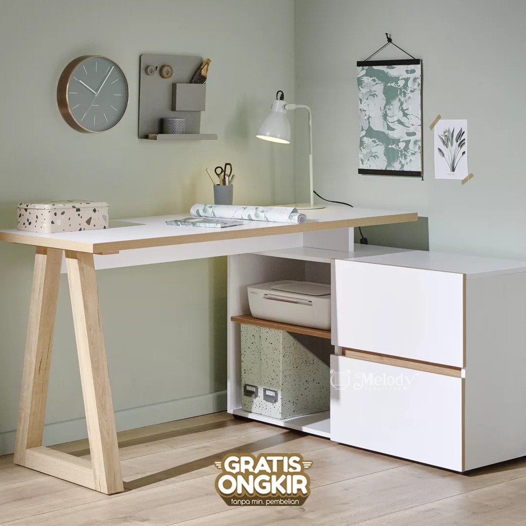 Furniture Meja Belajar Meja Kerja L Meja Komputer Club C 145 E - Matterhorn White