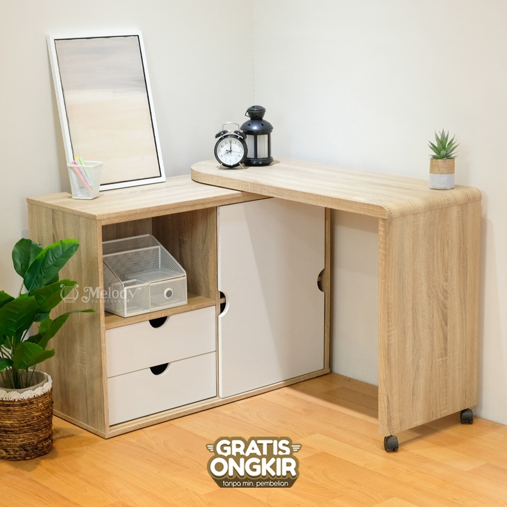 Pivot Cupboard Desk Meja Belajar Kerja Sideboard Serbaguna Lipat Dengan Roda Adjustable Dapat Digeser