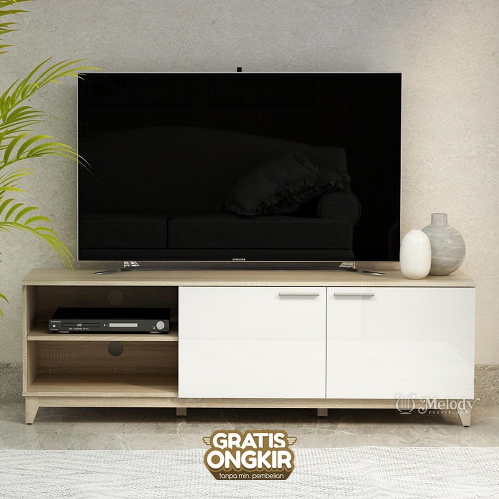 Melody Furniture - Meja Rak TV Minimalis Modern Uinita TV Stand 170 cm - White Glossy