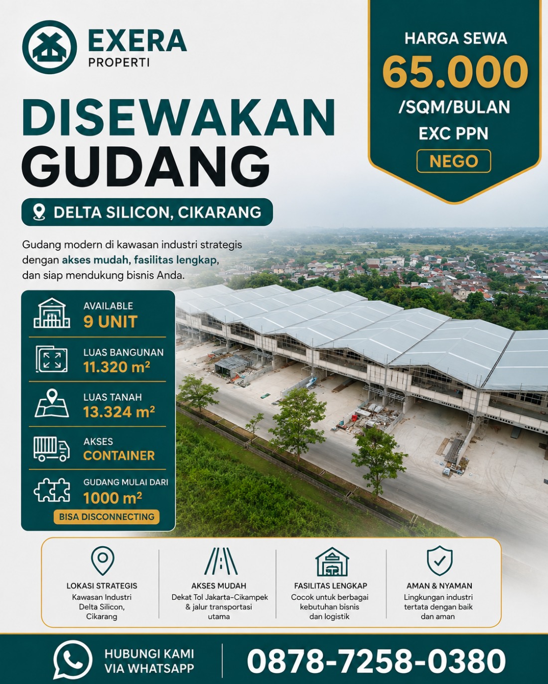 Gudang 7-9 unit seragam 1050 meter persegi Cikarang