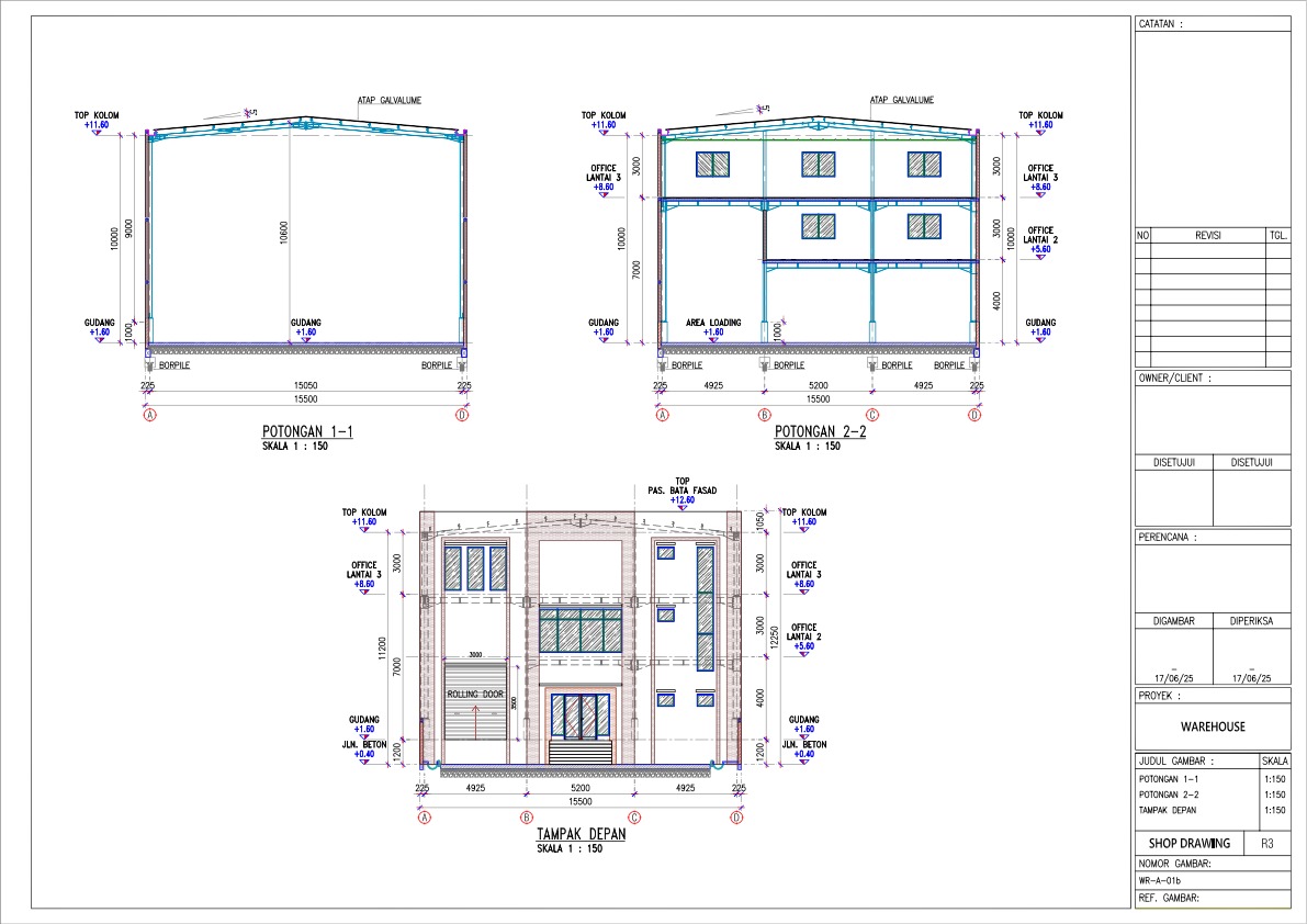 Layout gudang tampak depan