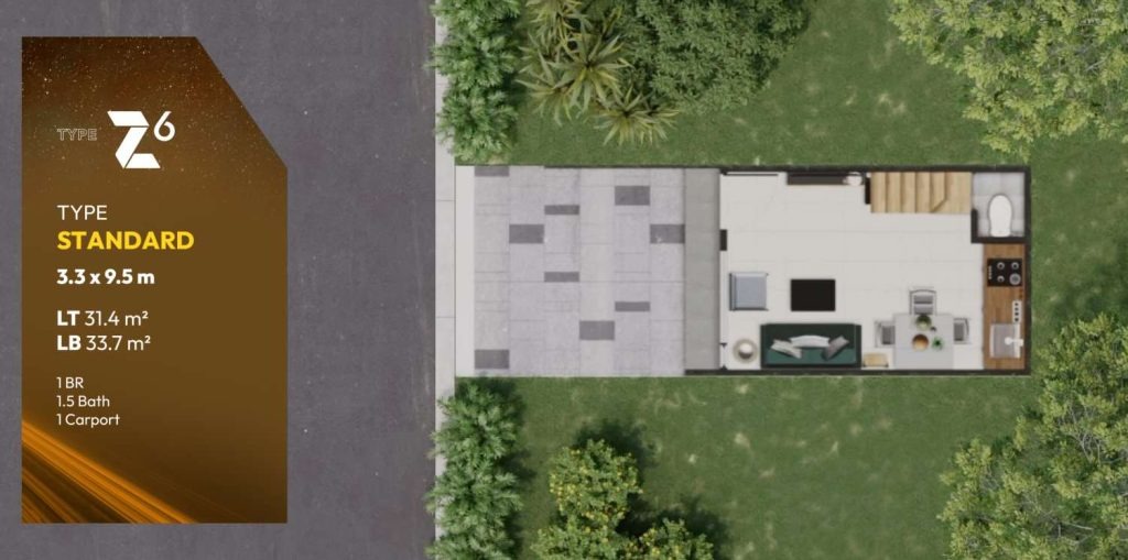 Layout Rumah XYZ Livin Tipe Z6B Lippo Cikarang | 2 Lantai 1 Kamar Tidur 1.5 Kamar Mandi