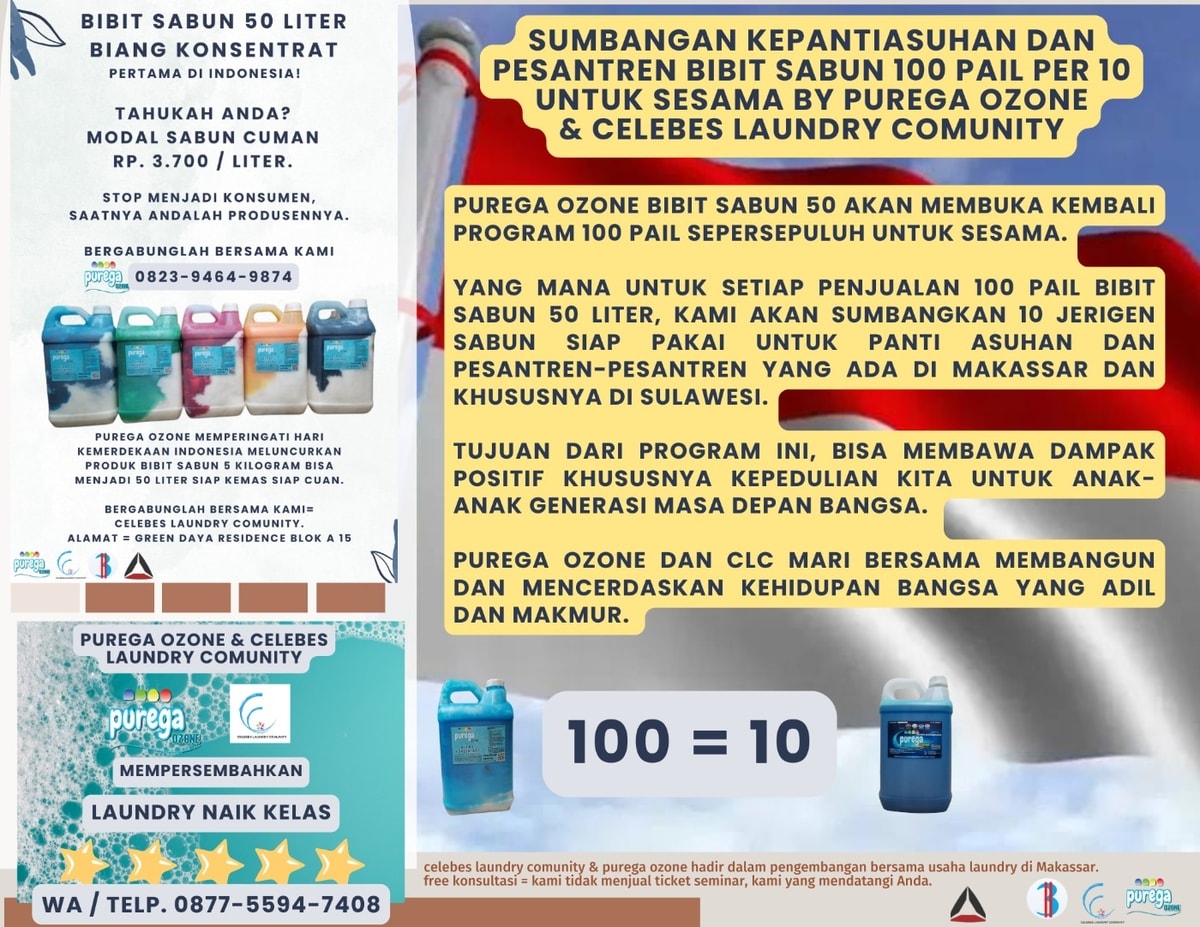 PROGRAM BIBIT SABUN 50 LITER UNTUK SETIAP PENJUALAN 100 PAIL SATU PAIL AKAN DISUMBANGKAN KEPANTI ASUHAN