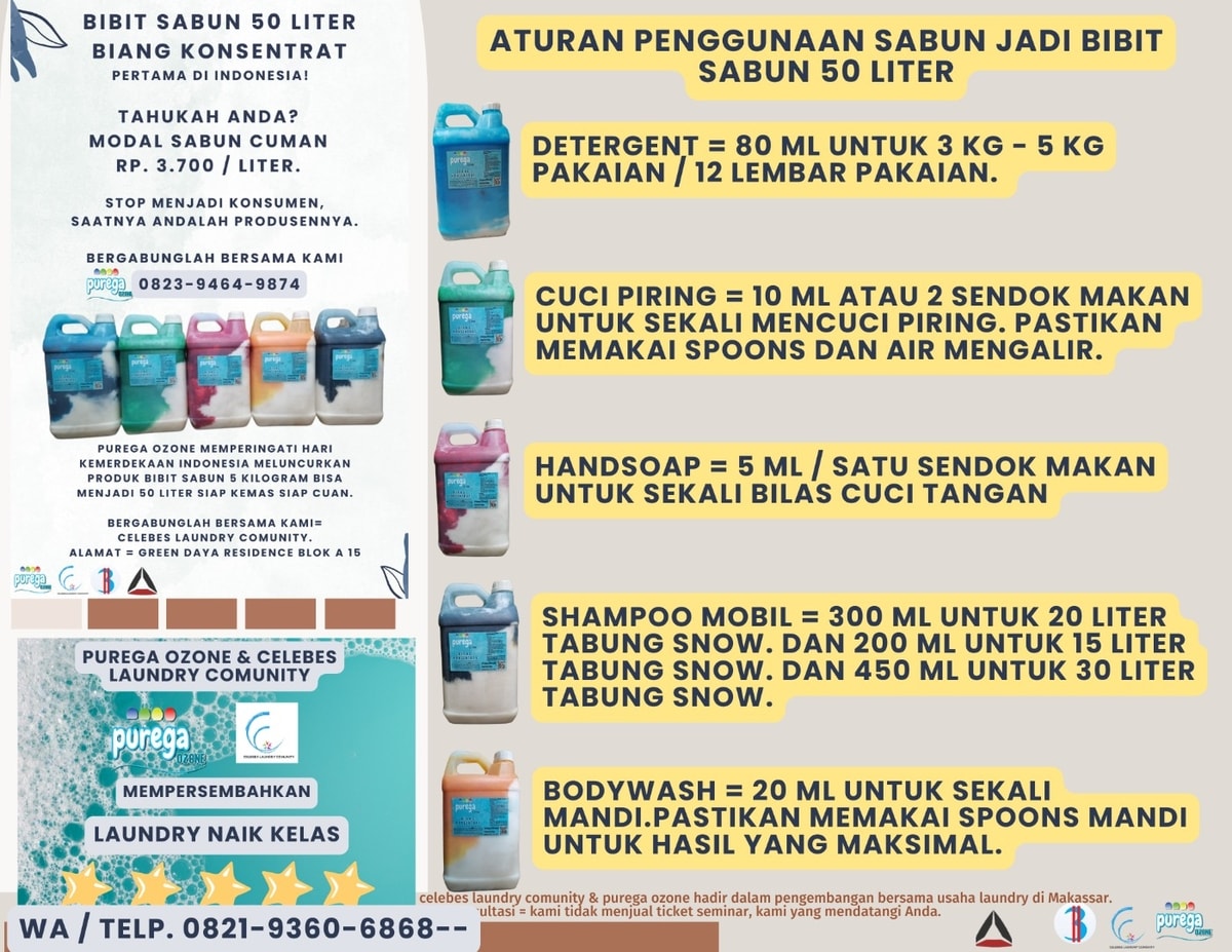 Aturan Penggunaan Sabun Jadi Bibit Sabun 50 Liter Biang Konsentrat
