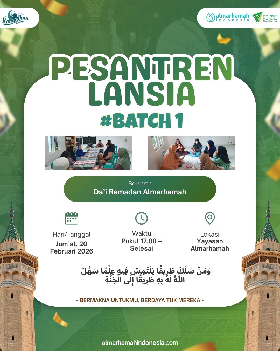 Pesantren Lansia Batch 1 Almarhamah Hadirkan Dampak Spiritual Positif bagi Lansia