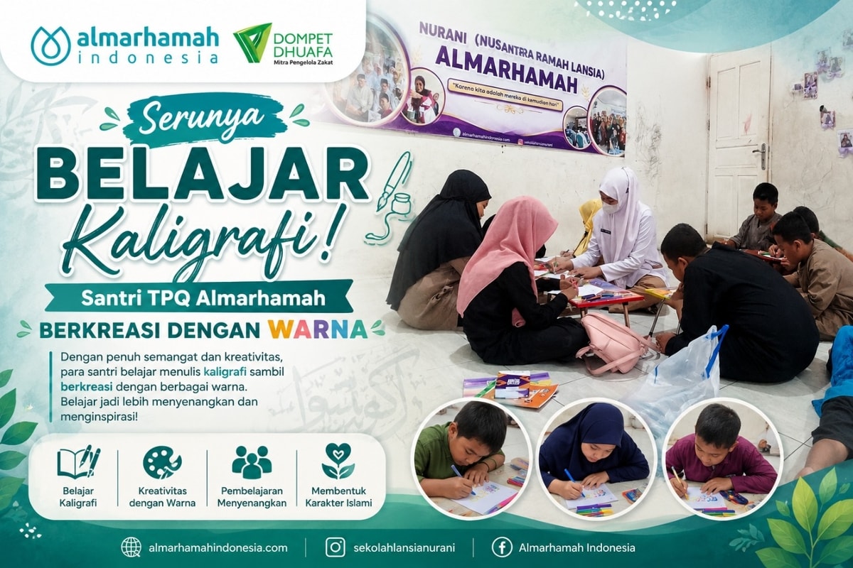 Serunya Belajar Kaligrafi! Santri TPQ Almarhamah Berkreasi dengan Warna