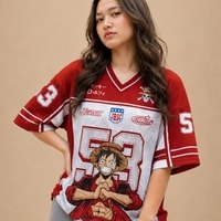 JERSIC - Jersey Anime Merah One Piece Monkey D. Luffy 53 Oversize Streetwear Dry Fit Unisex