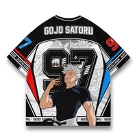 JERSIC - Jersey Anime Hitam Jujutsu Kaisen Gojo Satoru 97 Oversize Streetwear Dry Fit Unisex