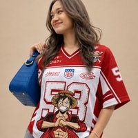 JERSIC - Jersey Anime Merah One Piece Monkey D. Luffy 53 Oversize Streetwear Dry Fit Unisex