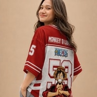 JERSIC - Jersey Anime Merah One Piece Monkey D. Luffy 53 Oversize Streetwear Dry Fit Unisex