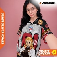 JERSIC - Jersey Anime Merah Demon Slayer Kyojuro 61 Oversize Streetwear Dry Fit Unisex