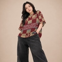JERSIC - Jersey Retro Maroon Cream Checkerboard Crown Oversize Streetwear Dry Fit Unisex