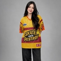 JERSIC - Jersey Skater Kuning Skate & Destroy Tiger Flame Oversize Streetwear Dry Fit Unisex