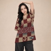 JERSIC - Jersey Retro Maroon Cream Checkerboard Crown Oversize Streetwear Dry Fit Unisex