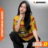 JERSIC - Jersey Skater Kuning Skate & Destroy Tiger Flame Oversize Streetwear Dry Fit Unisex