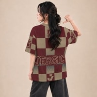JERSIC - Jersey Retro Maroon Cream Checkerboard Crown Oversize Streetwear Dry Fit Unisex