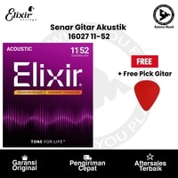 Senar Gitar Akustik Elixir 16027 Nanoweb Phosphor Bronze Custom Light 11-52 + Free Pick Gitar