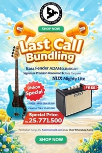 LAST CALL BUNDLING! Bass Elektrik Fender Japan Adam Subarkah Signature Rosewood FB Taos Turquoise + Free Ampli NUX Mighty LITE