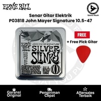 Senar Gitar Elektrik Ernie Ball P03818 John Mayer Silver Slinky Nickel Wound 10.5-47 3-Pack Tin + Free Pick Gitar