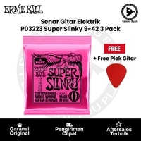 Senar Gitar Elektrik Ernie Ball P03223 Super Slinky Nickel Wound Electric Guitar Strings 9-42 3 Pack + Free Pick Gitar